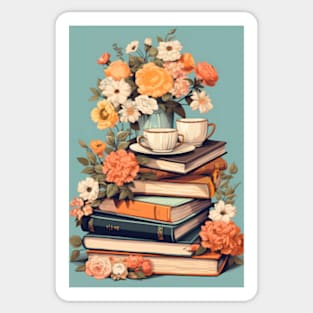 Books flowers and tea Sticker